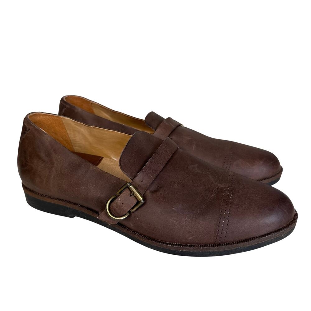 Olukai Haili Loafers/Shoe WMN US10 Brown Leather Slip On Flats Buckle Almond Toe
